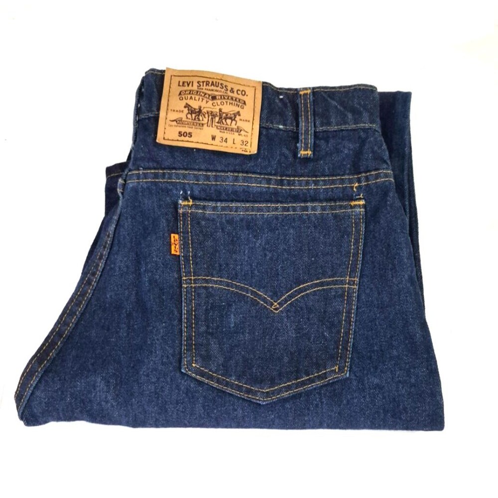 Vintage Levi’s 20505 0217 Deadstock Dark Denim Jeans Orange Tab 34x32